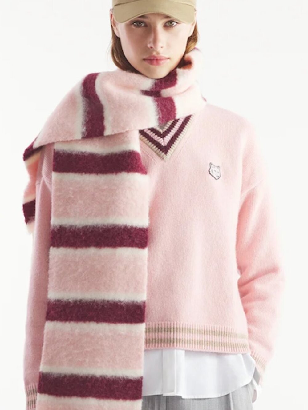 LIKE NEW MAISON KITSUNE Bold Fox Head Patch Lambs Wool Jumper, Peachskin, size S